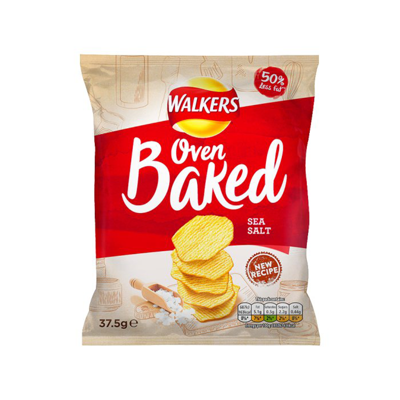 Packet. Walkers crisps. A Packet of crisps. Walkers Oven Baked Sea Salt crisps. A Bag of crisps.