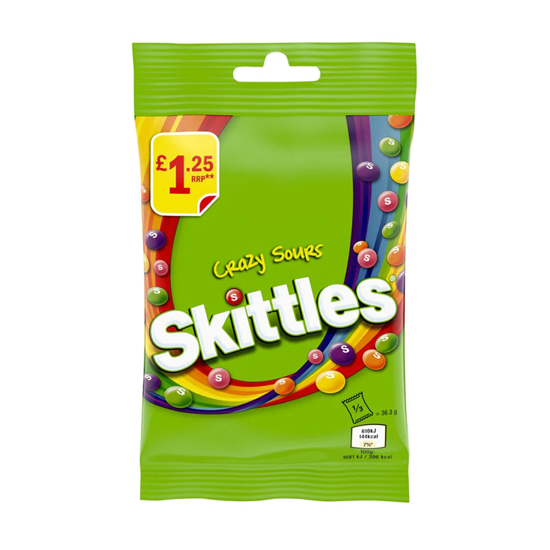 Skittles Crazy Sours Bag 109G Pm £1.25 - Case Qty - 14