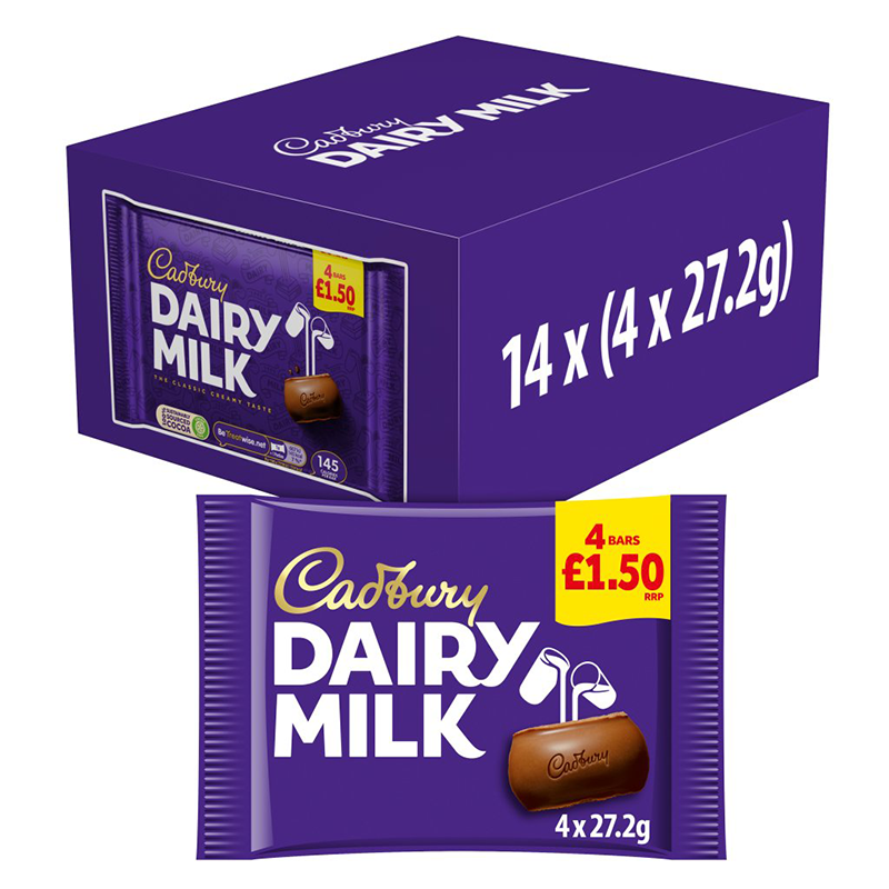 Cadbury Dairy Milk 4Pk Pm £1.50 - Case Qty - 14