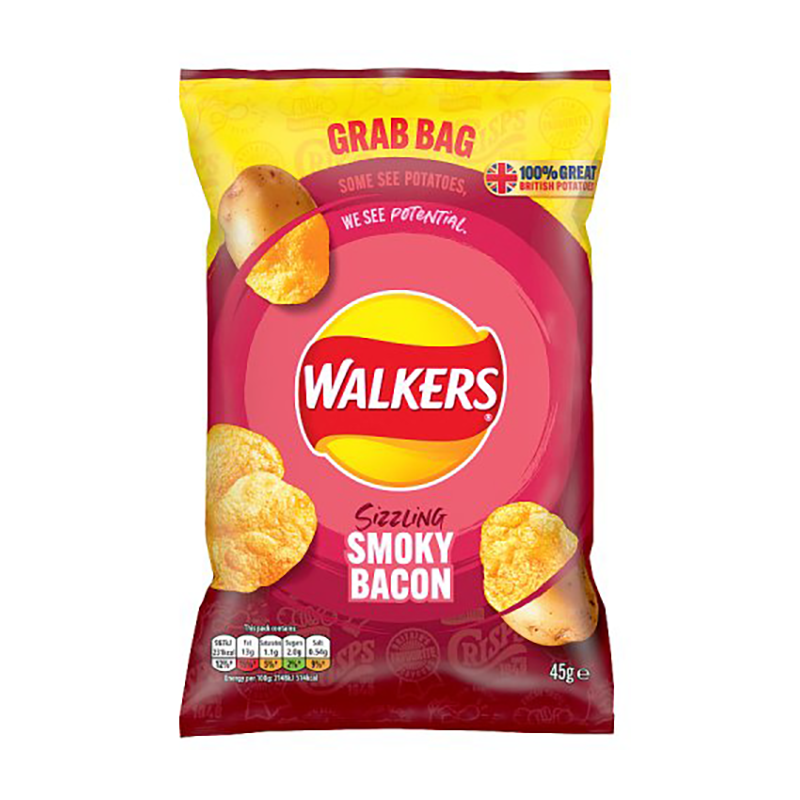 Walkers Grab Bag Bacon 45G - Case Qty - 32