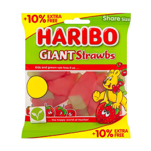 Haribo Giant Strawberries Pmp £1.25 10% Extra – Case Qty – 12