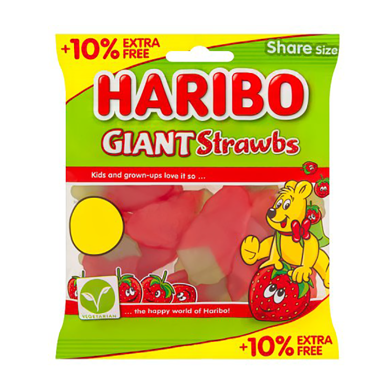 Haribo Giant Strawberries Pmp £1.25 10% Extra - Case Qty - 12