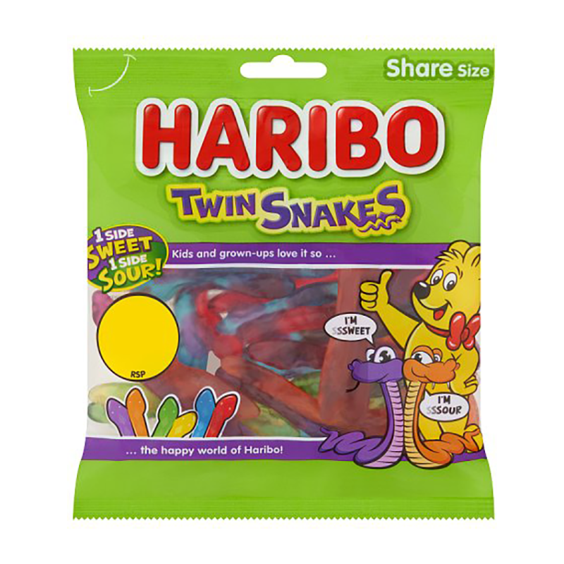 Haribo Twin Snakes Pmp £1.25 10% Extra - Case Qty - 12