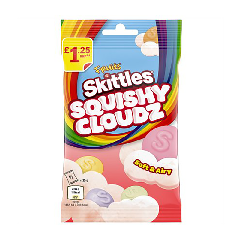 Skittles Squishy Cloudz Fruit Bag 70G Pm £1.25 - Case Qty - 14